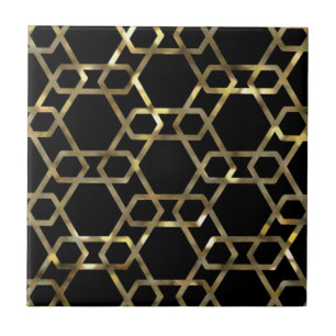 Geometric Black and Gold Ceramic Tile