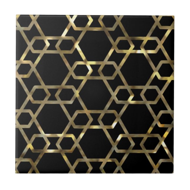 Geometric Black and Gold Ceramic Tile (Front)