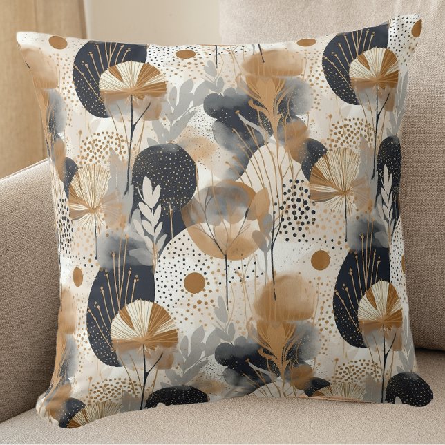Geometric Black and Gold Floral Leaves Cushion (Creator Uploaded)