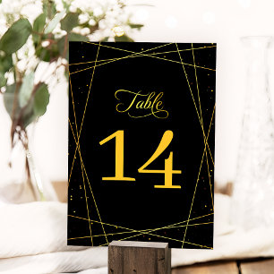 Geometric Black and Gold Stylish Wedding Table Number