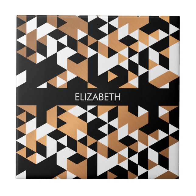 Geometric Black and Golden Pattern Ceramic Tile (Front)
