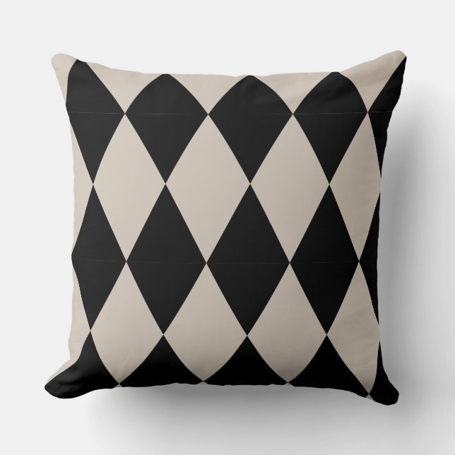 Geometric Black and Ivory Diamond Harlequin Modern Cushion (Front)