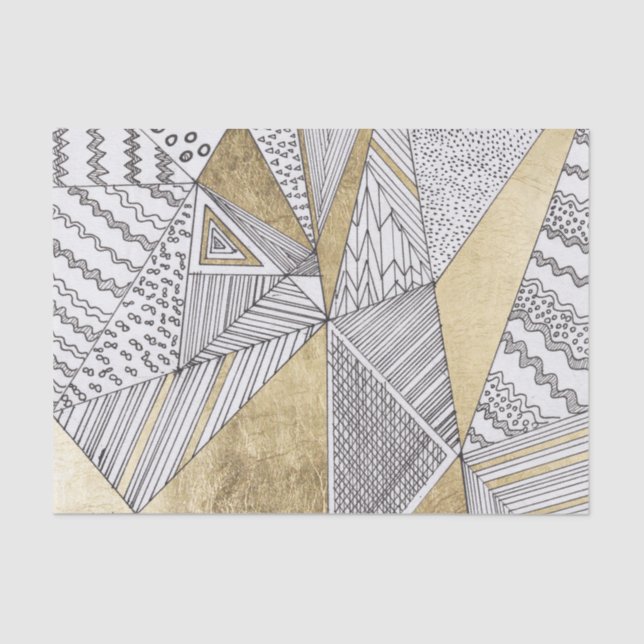 Geometric black and white chic faux gold patterns tissue paper (Front)
