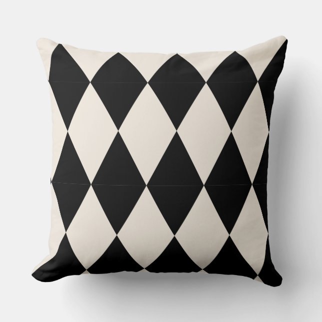 Geometric Black and White Diamond Harlequin Modern Cushion (Front)
