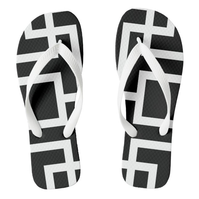 Geometric Black And White  Flip Flops (Footbed)