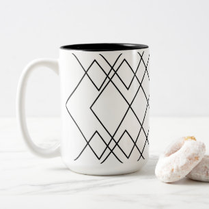 Geometric Black and White Geometric Diamond Two-Tone Coffee Mug