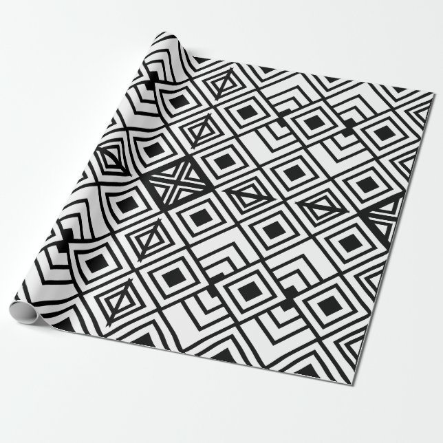 Geometric Black and White Geometric Diamond  Wrapping Paper (Unrolled)