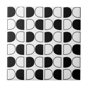 Geometric Black and White Half Circle Ceramic Tile