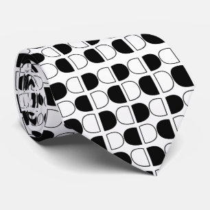 Geometric Black and White Half Circle Tie