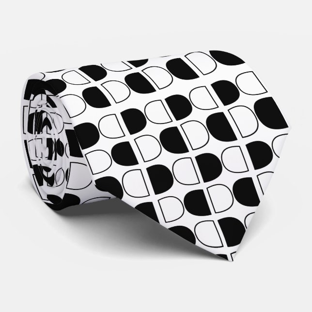 Geometric Black and White Half Circle Tie (Rolled)