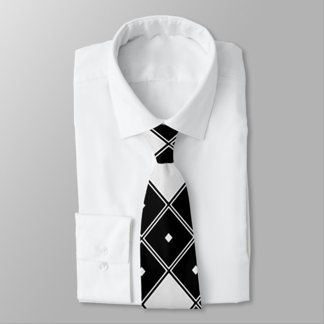Geometric Black and White Men’s Neck Tie (Tied)