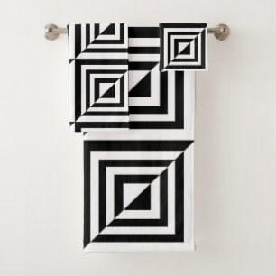 Geometric black and white pattern bath towel set