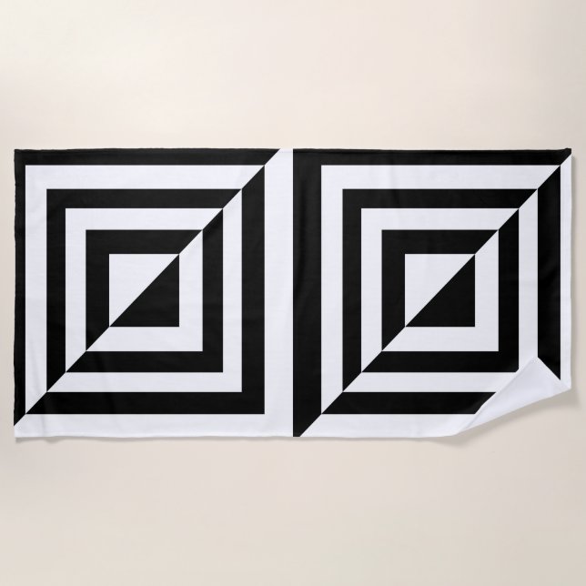 Geometric black and white pattern beach towel (Front)