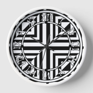 Geometric black and white pattern clock