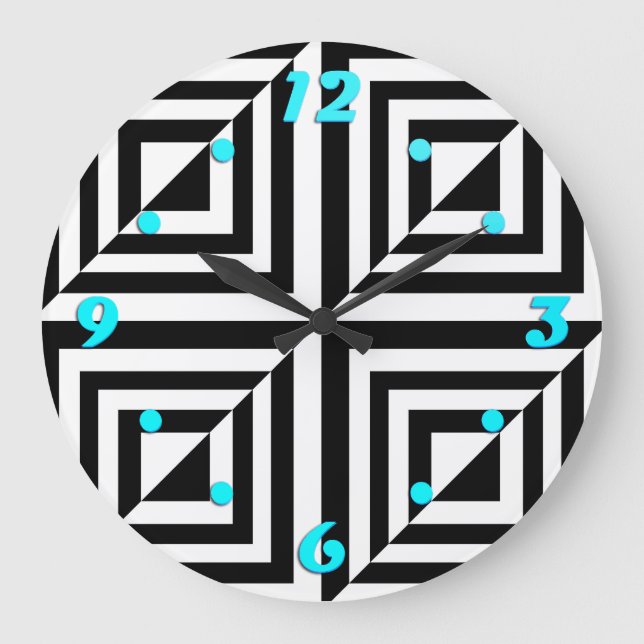 Geometric black and white pattern large clock (Front)