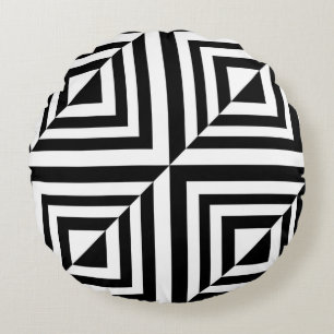 Geometric black and white pattern round cushion