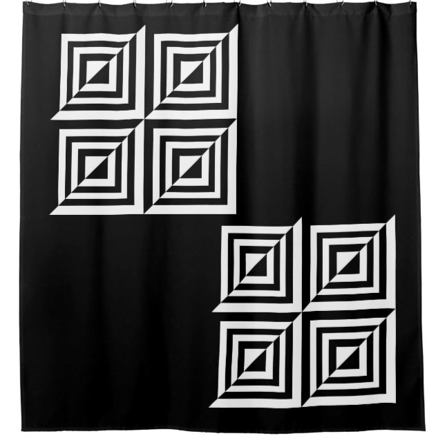 Geometric black and white pattern shower curtain (Front)