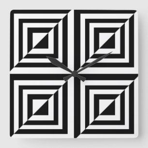 Geometric black and white pattern square wall clock