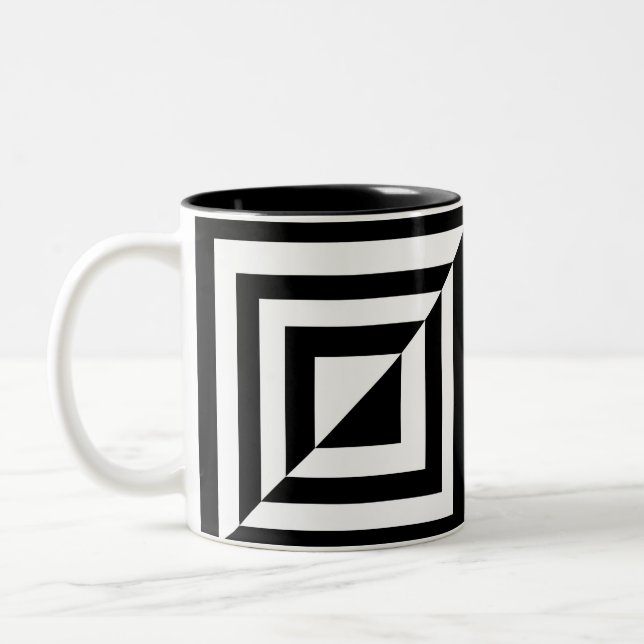 Geometric black and white pattern Two-Tone coffee mug (Left)