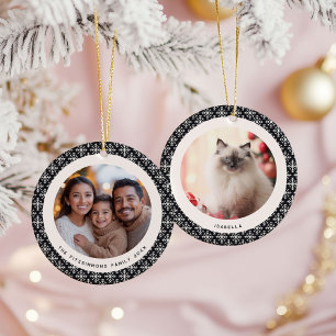 Geometric Black and White Scandinavian 2 Photos Ceramic Ornament