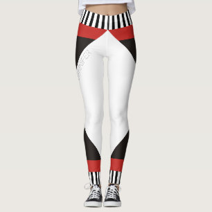 Geometric black and white stripes modern red leggings