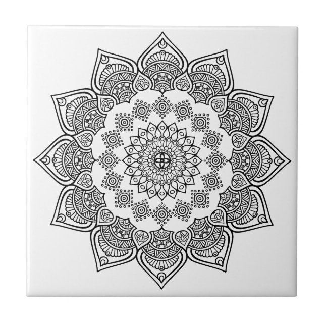Geometric Black and White Template Ceramic Tile (Front)