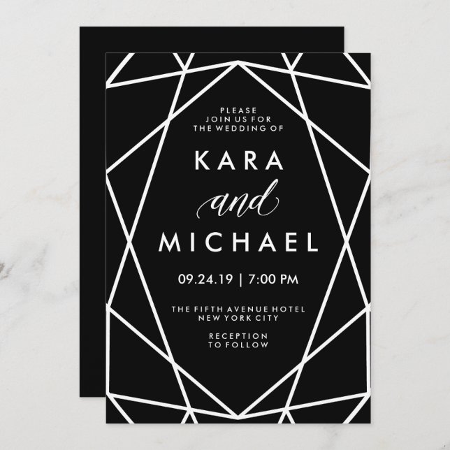 Geometric Black and White Wedding Invitation (Front/Back)