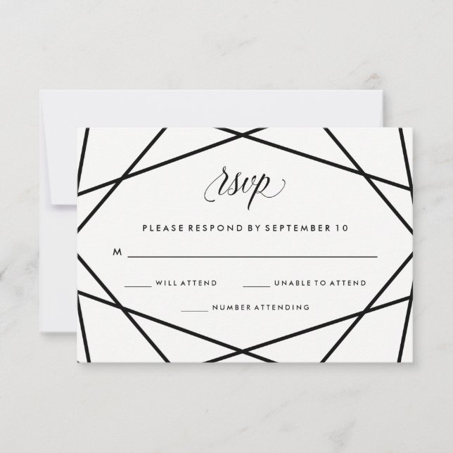 Geometric Black and White Wedding RSVP Card (Front)
