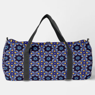 Geometric Black Blue Gold Cross Duffle Bag