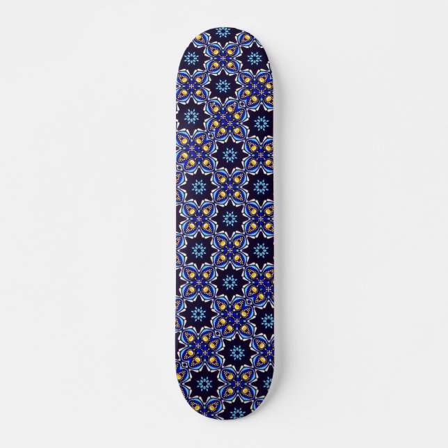 Geometric Black Blue Gold Cross  Skateboard (Front)