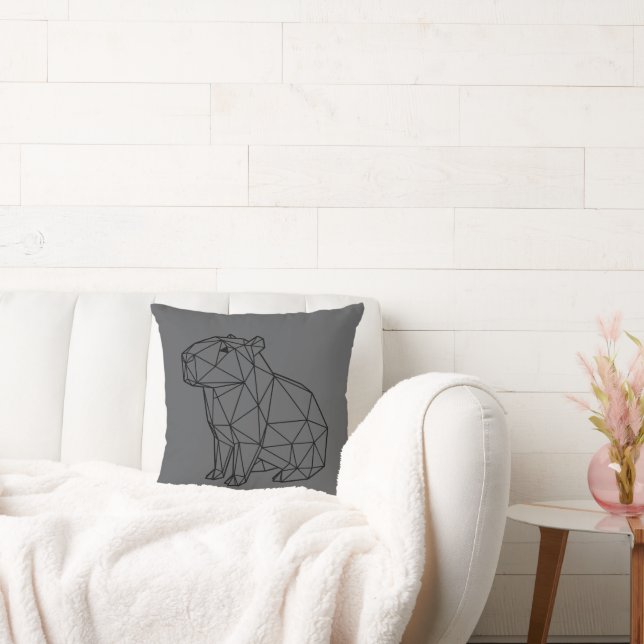 Geometric Black Capybara Origami Style Cushion (Couch)