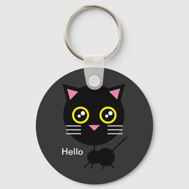 Geometric Black Cat Key Ring (Front)