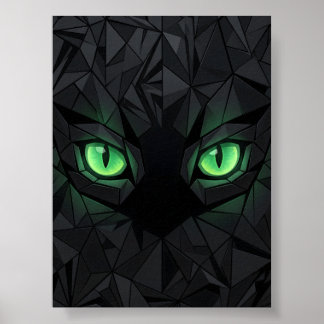 Geometric Black Cat with Emerald Green Eyes Poster