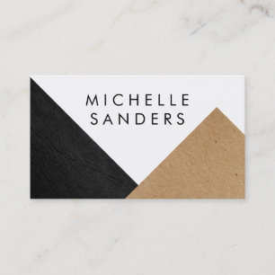 Geometric Black Faux Leather Craft Paper White Business Card