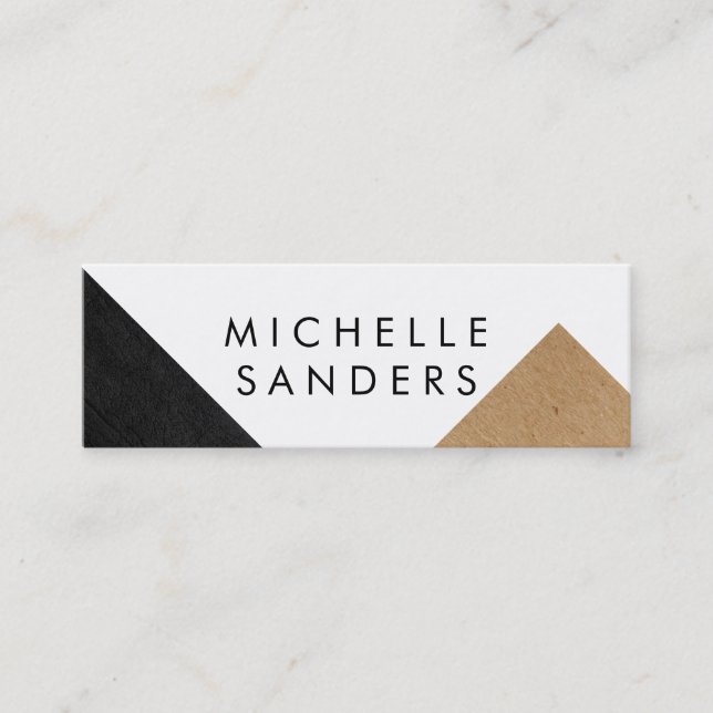 Geometric Black Faux Leather Craft Paper White Mini Business Card (Front)