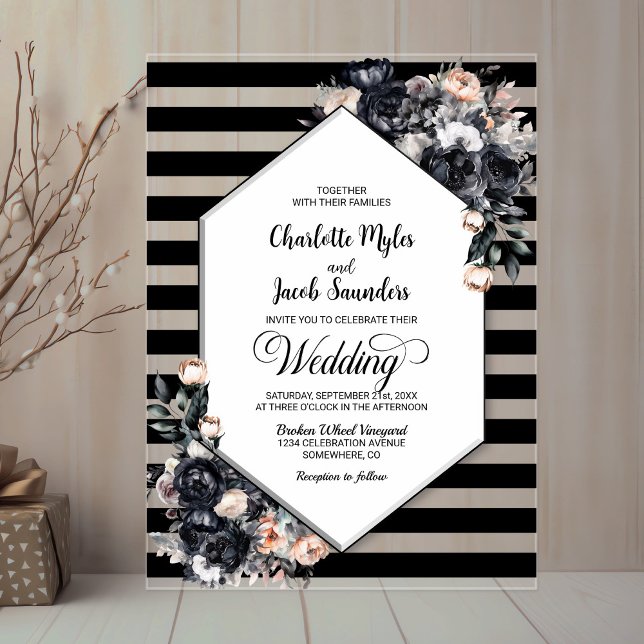 Geometric Black Floral Acrylic Wedding Invitation (Creator Uploaded)