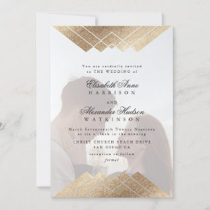 Geometric Black Gold Calligraphy 2 Photo Wedding Invitation