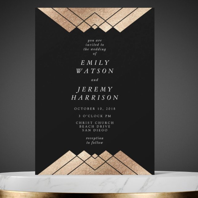 Geometric Black Gold Gatsby Wedding Invitation (Creator Uploaded)