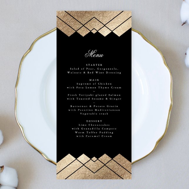 Geometric Black Gold Gatsby Wedding Menu (Creator Uploaded)