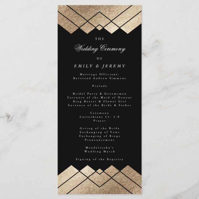 Geometric Black Gold Gatsby Wedding Program (Front)