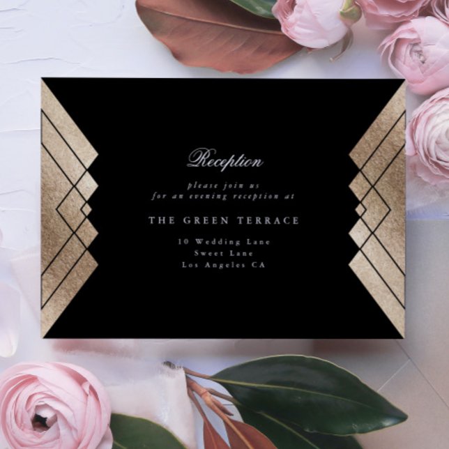 Geometric Black Gold Gatsby Wedding Reception Card (Creator Uploaded)