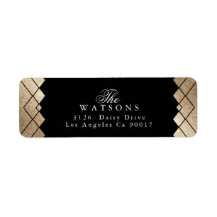 Geometric Black Gold Gatsby Wedding Return Address Label