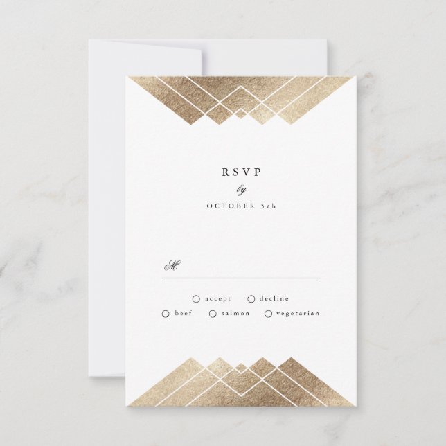 Geometric Black Gold Gatsby Wedding RSVP (Front)