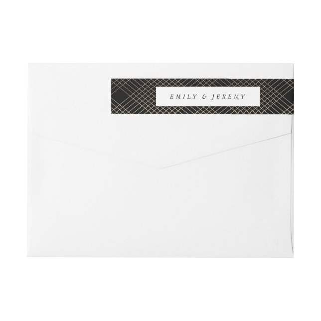 Geometric Black Gold Gatsby Wedding Wrap Around Label (Back)