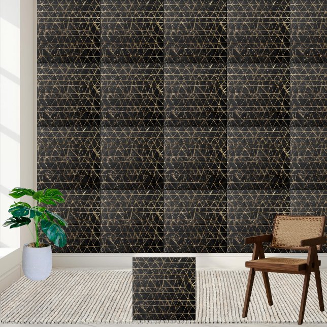 Geometric Black Gold Glitter Unique Modern Luxury  Ceramic Tile (Geometric Black Gold Glitter Unique Modern Luxury Ceramic Tile)