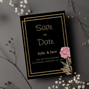 Geometric black gold pink flower Save the Date Invitation