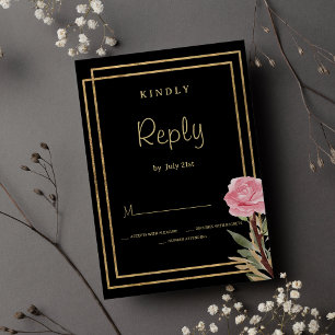 Geometric black gold pink mint flower RSVP Invitation