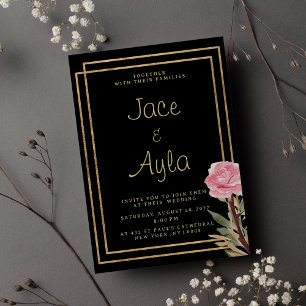 Geometric black gold pink mint flower Wedding Invitation