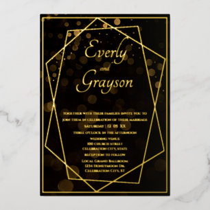 Geometric Black & Gold Wedding Foil Invitation