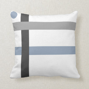Geometric Black Grey Blue White Bars Cushion